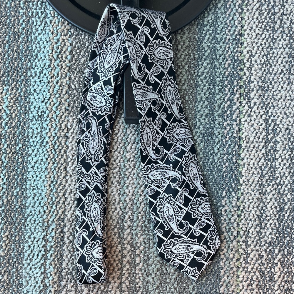 IVINE PARK Black and White Paisley Men's Tie